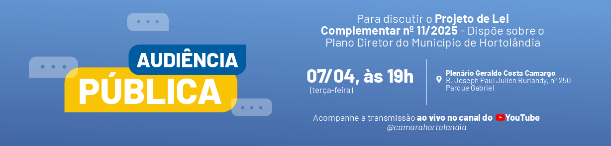 Banner com as redes oficiais da Câmara Municipal de Hortolândia